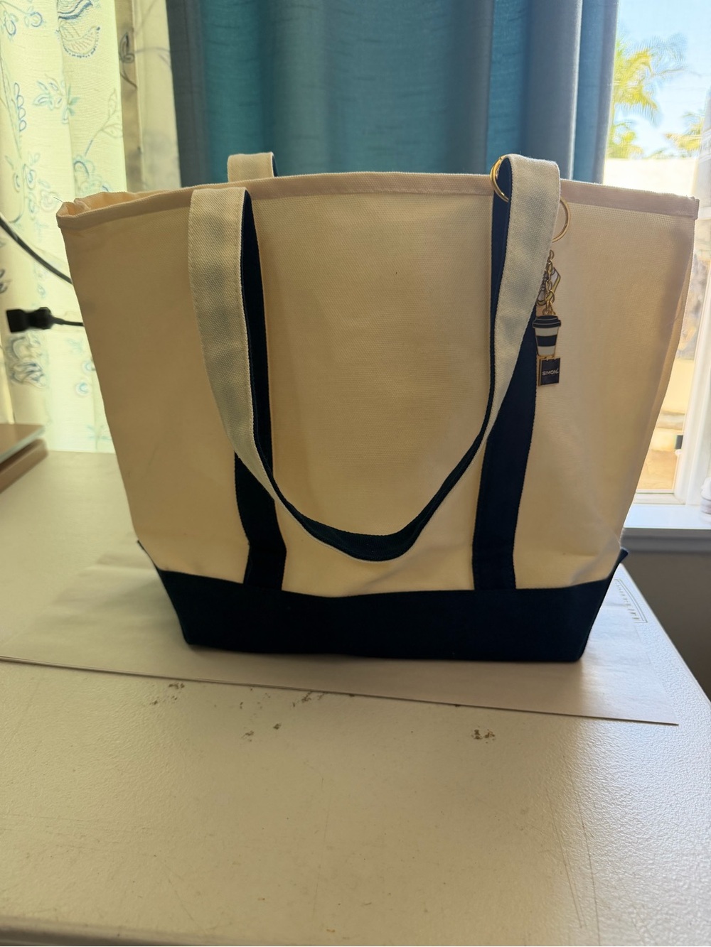 Canvas Tote Bag with Black Trim - Cream and Black